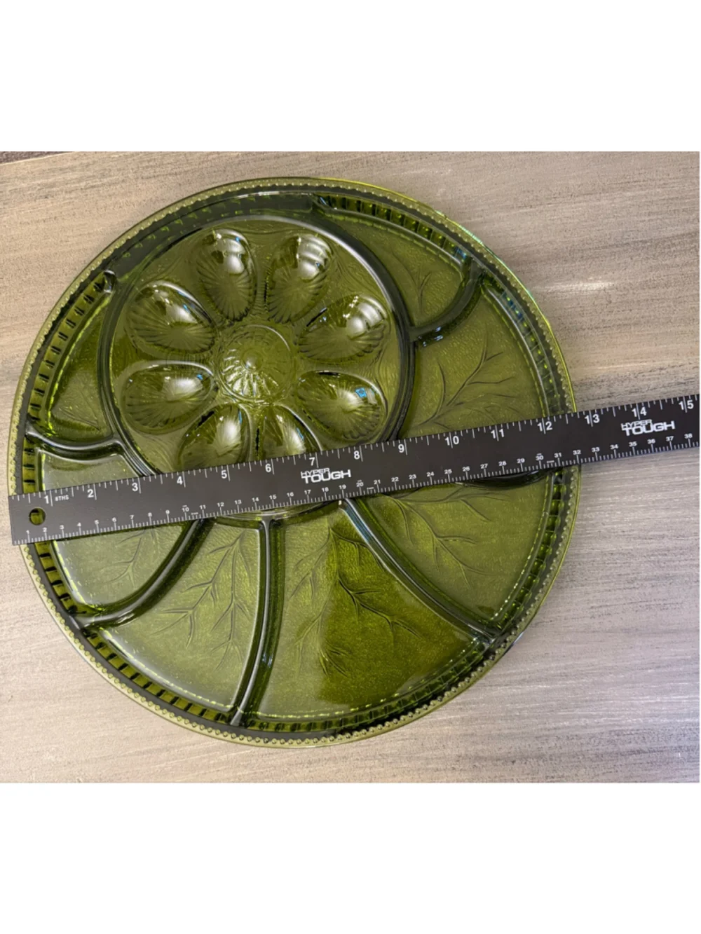 Indiana Glass Olive Green Tree of Life Deviled Egg & Relish Tray - Mint